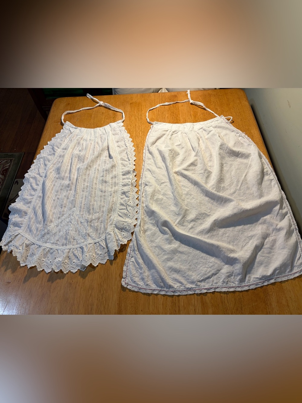 2 White Cotton Small Children's Cotton Vintage Aprons With Ties